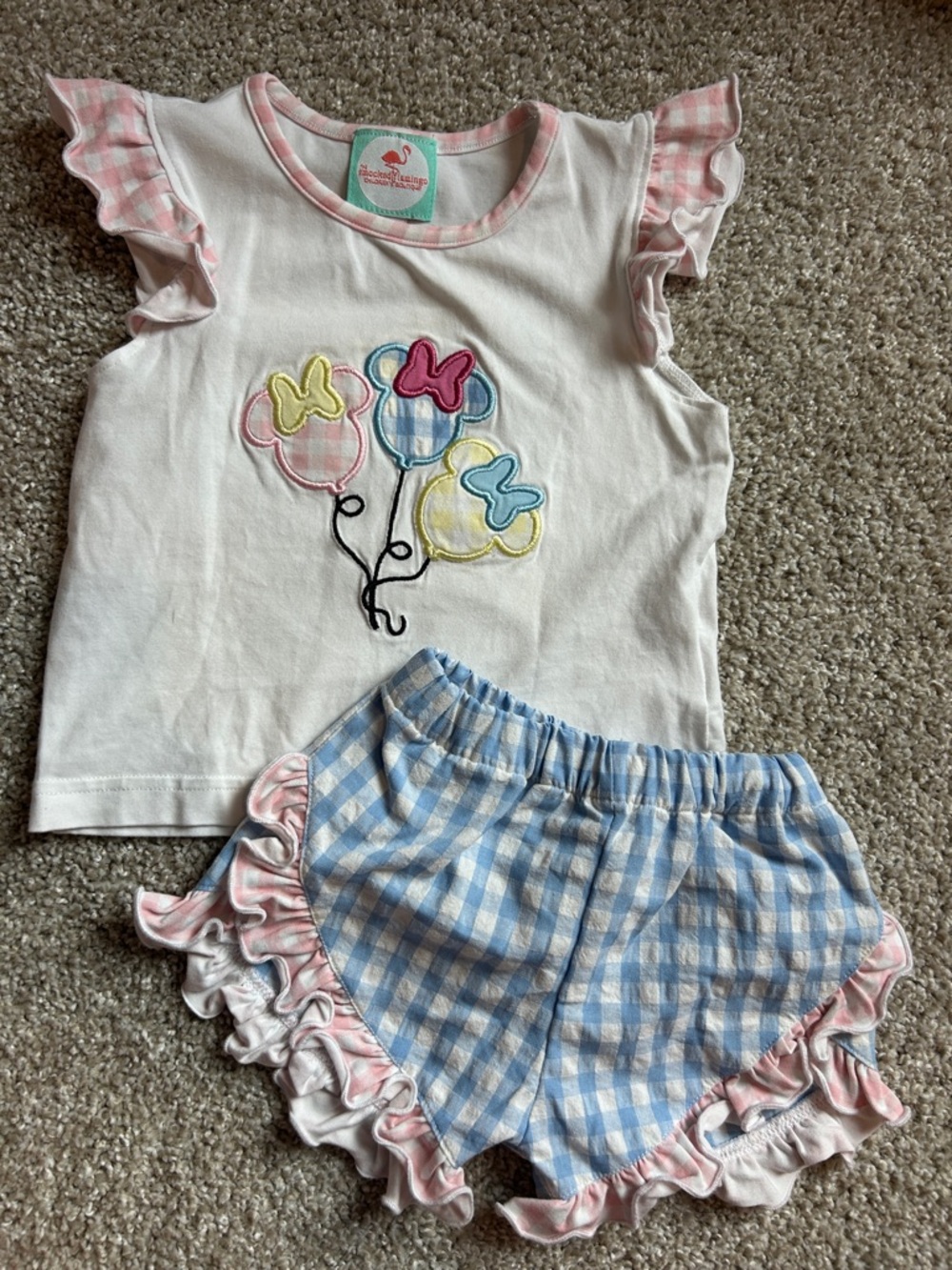 Top with Mickey Mouse Pastel Balloon & Blue Gingham Ruffle Shorts